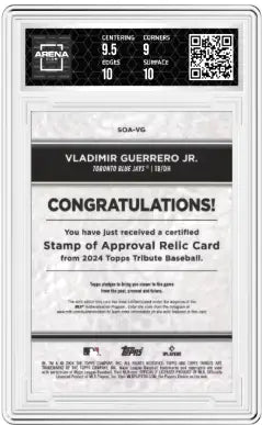Graded 2024 Topps Tribute Vladimir Guerrero Jr. Stamp of Approval Blue card