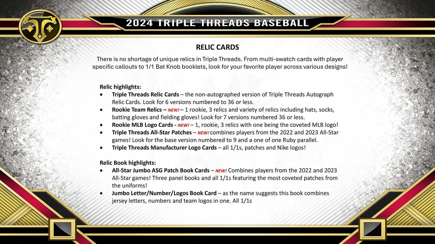 2024 Topps Triple Threads Baseball Hobby Box with relic cards and autograph relics