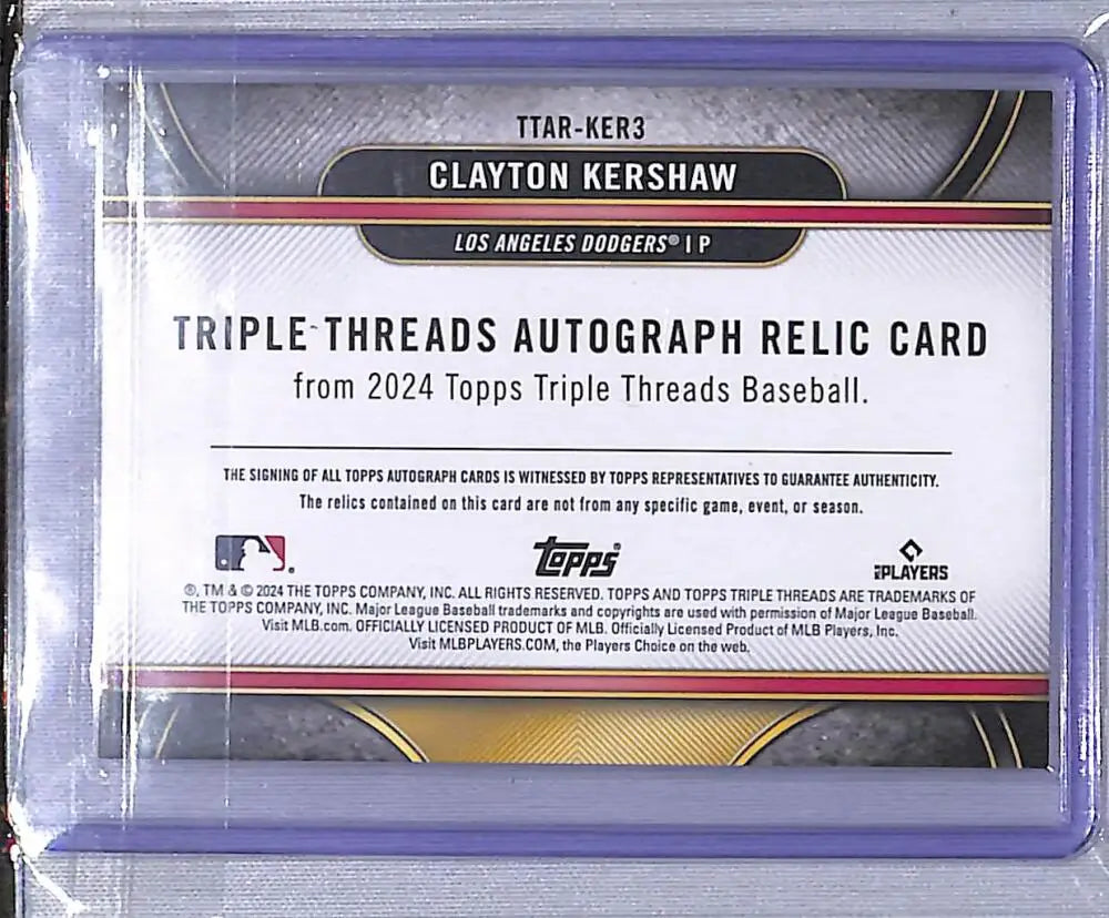 Clayton Kershaw 2024 Topps Triple Threads autographed relic card Los Angeles Dodgers