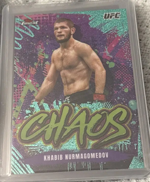 UFC trading card featuring Khabib Nurmagomedov 2024 TOPPS UFC Finest Aqua Shimmer Refractor