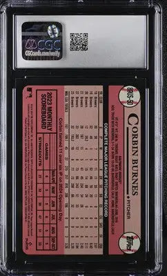 Graded baseball card of Corbin Burnes from 2024 Topps Update series with CGC 9