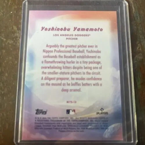 Yoshinobu Yamamoto baseball card from 2024 Topps Update Series Mystical Blue MYS-13 RC