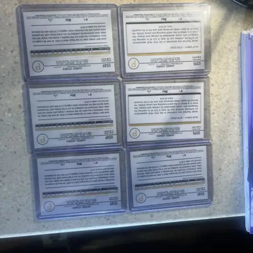 Six encased sports trading cards from 2024 Topps Update Series Jared Jones RC