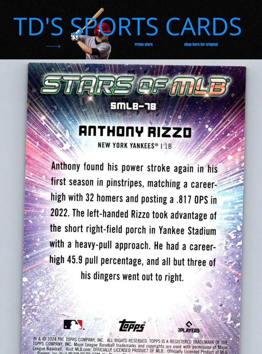 2024 Topps Update Anthony Rizzo Stars of MLB baseball card featuring Anthony Rizzo