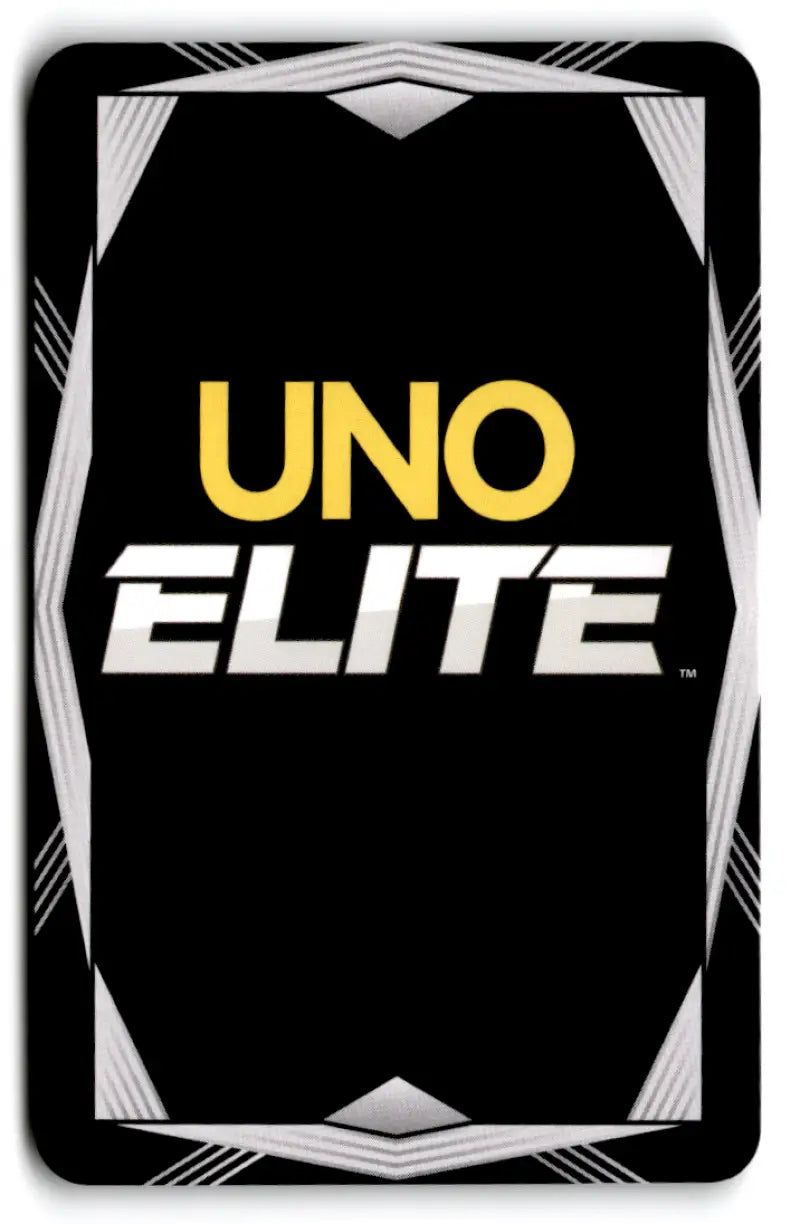 Black UNO Elite Core playing card with gold and white lettering, part of original gloss edition