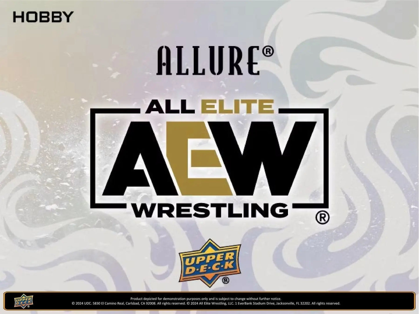 Promotional display for All Elite Wrestling trading cards in 2024 Upper Deck AEW Allure Hobby Box