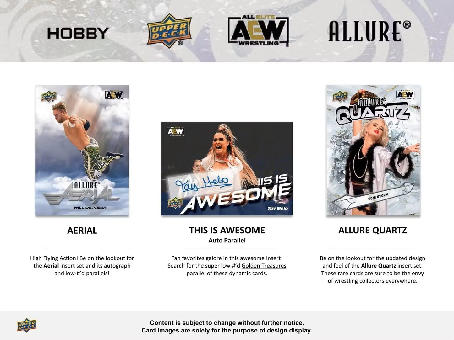 Promotional material for AEW wrestling trading cards in the 2024 Upper Deck AEW Allure Hobby Box