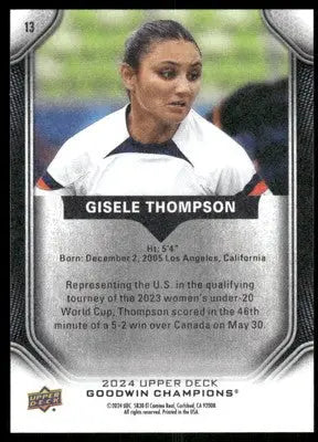Sports trading card featuring female athlete Gisele Thompson from 2024 Upper Deck Goodwin Champions