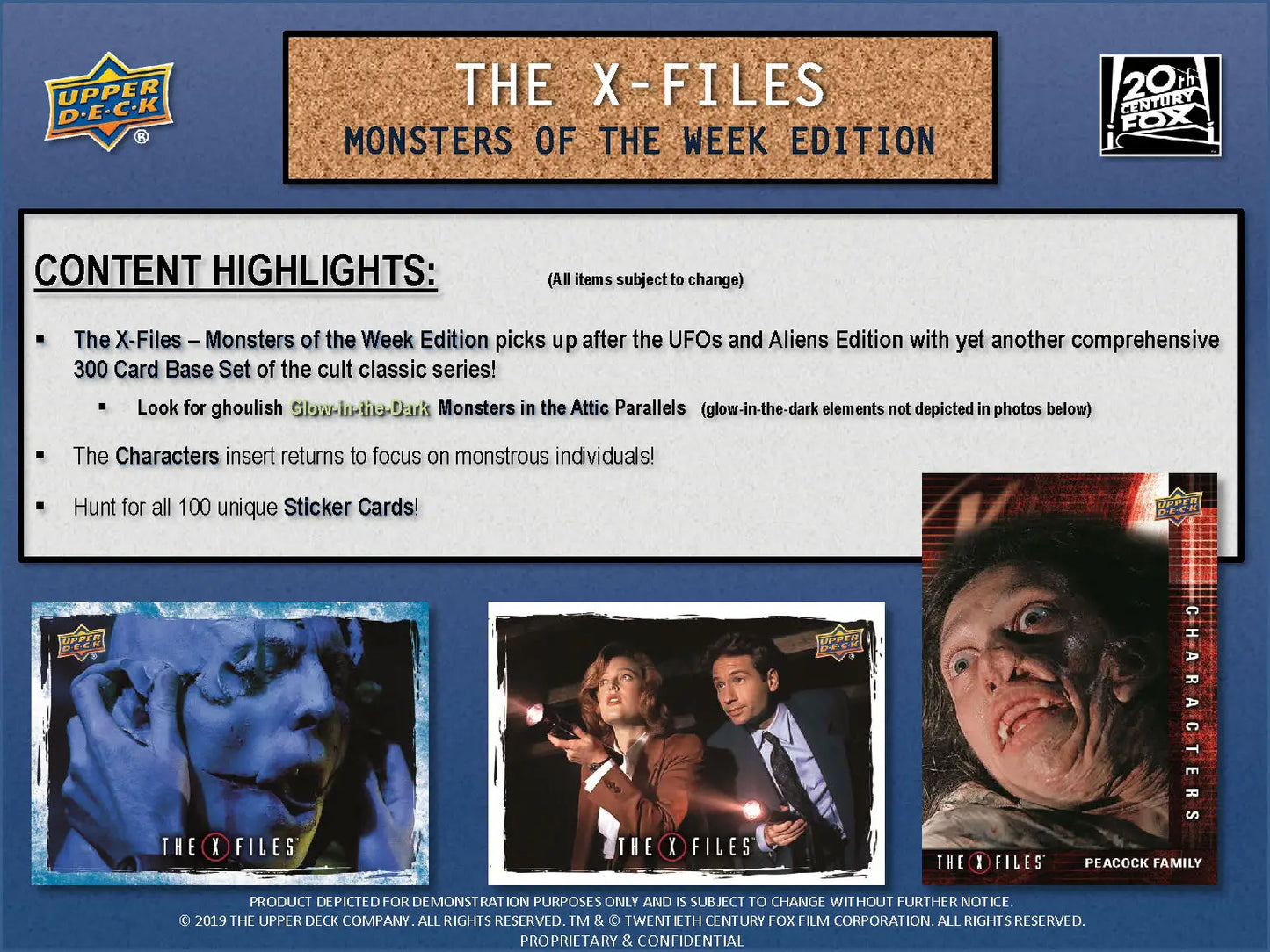 X-Files trading card advertisement for 2024 Upper Deck Monsters of the Week Edition Card Box