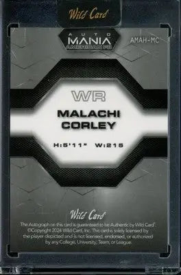 Malachi Corley football card auto mania American 2024 Wild Card Auto card auto mania