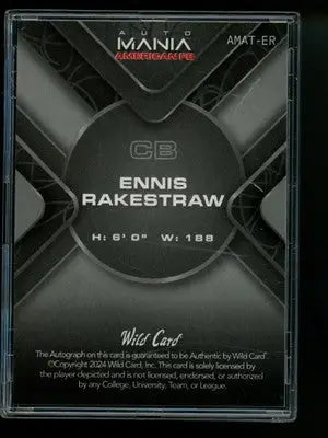 Ennis Rakestraw football card from 2024 Wild Card AutoMania series, card automania ennis