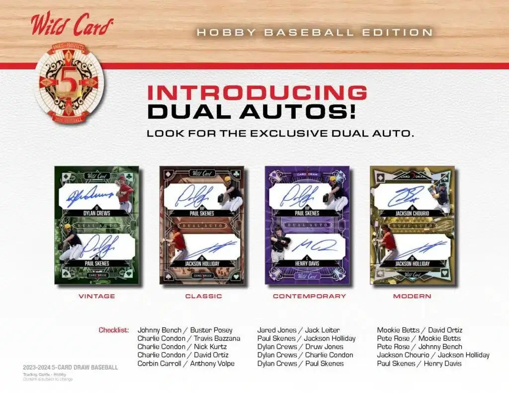 Baseball card advertisement featuring Ethan Holliday in 2024 Wild Card Five Hobby Box