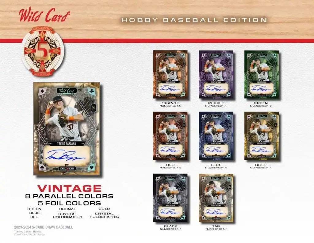 Baseball hobby box featuring Ethan Holliday and Wild Card Five card collection