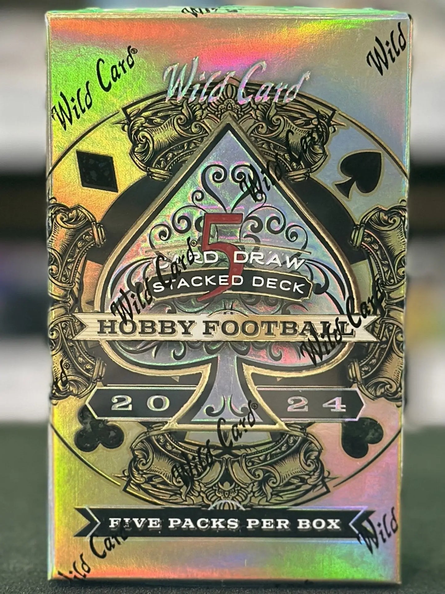 Holographic 2024 Wild Card Five Card Draw Stacked Deck Football Hobby Box with five packs
