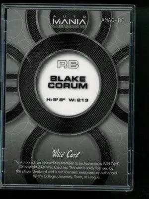 Blake Corum Wild Card trading card from 2024 Wild Card Mania American Football collection