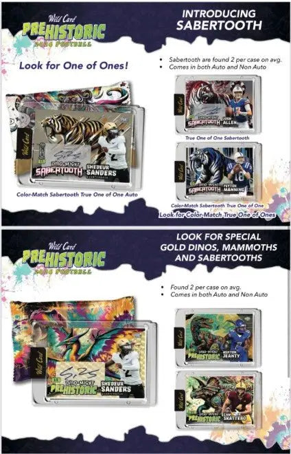 Promotional flyer for Wild Card Prehistoric Football hobby jumbo box with rare inserts