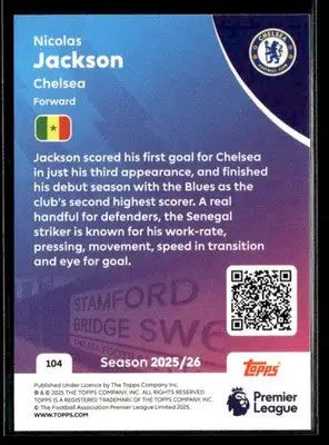 2025-26 Topps Premier League Nicolas Jackson football trading card display