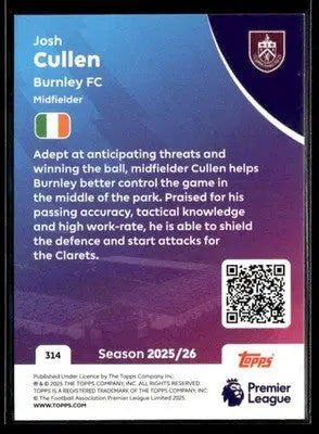 Collectible sports trading card of Josh Cullen from 2025-26 Topps Premier League series