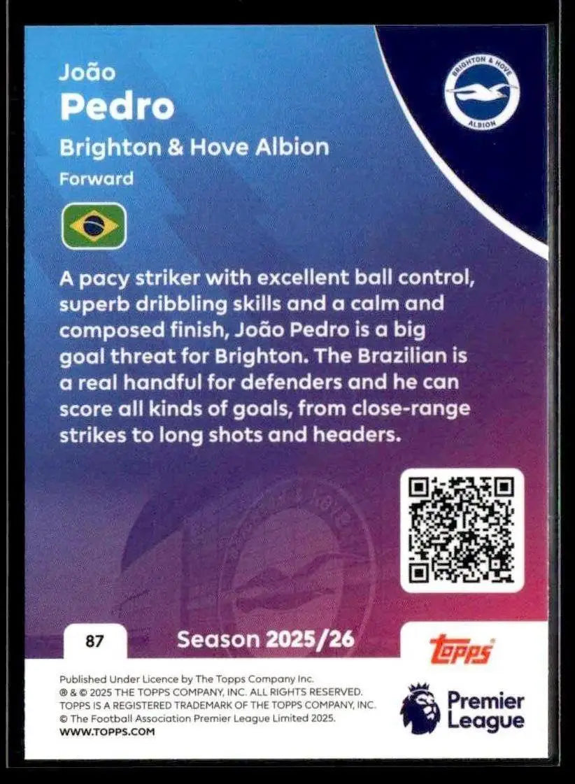 Football trading card of João Pedro from Brighton & Hove Albion in Topps Premier League 2025-26
