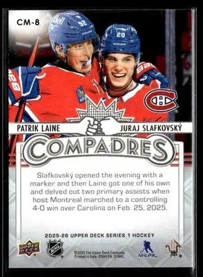 2025-26 Upper Deck #CM-8 Patrik Laine / Juraj Slafkovsky Compadres