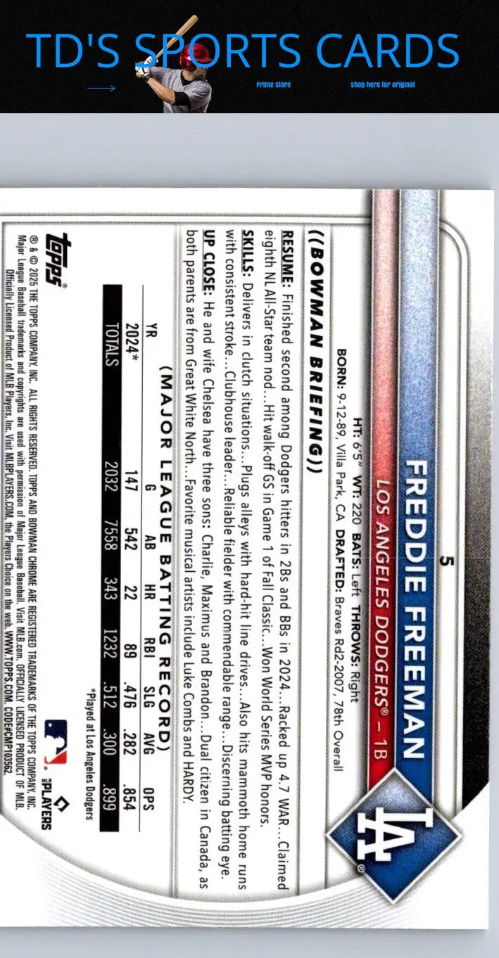 Freddie Freeman baseball card 2025 Bowman Chrome Mojo Refractor featuring Freddie Freeman chrome