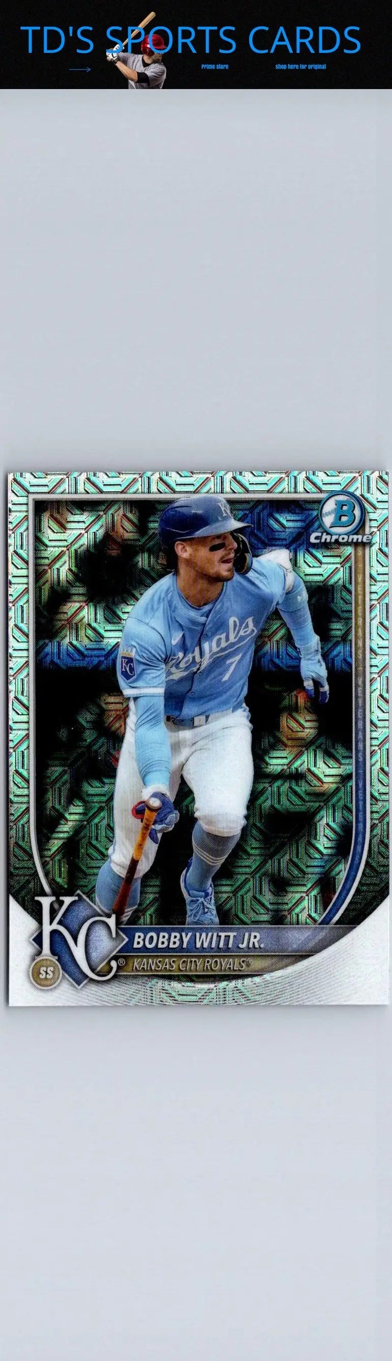 Bobby Witt Jr. baseball card 2025 Bowman Chrome Mojo Refractor display