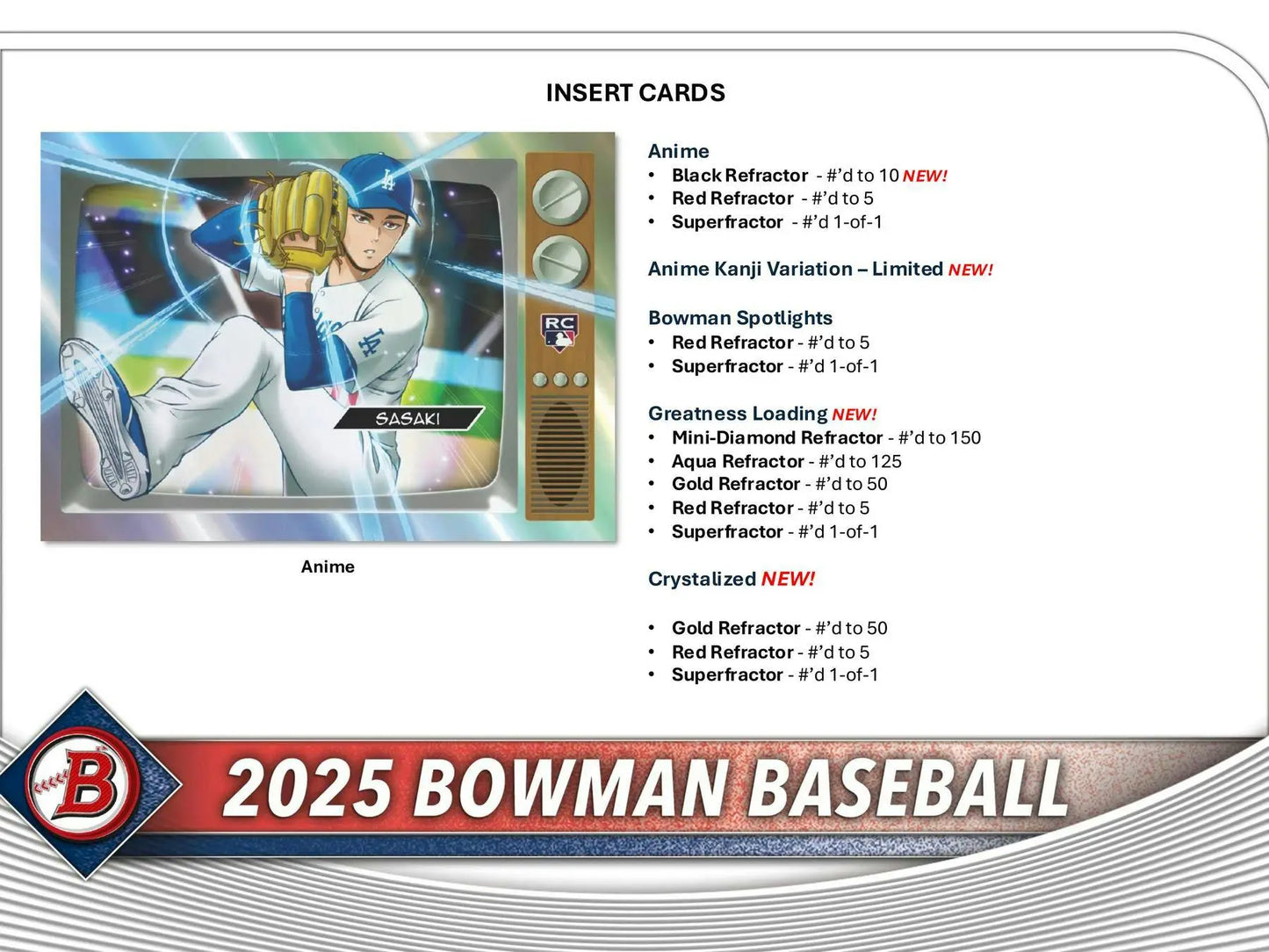 2025 Bowman Baseball insert cards featuring red refractor and breaker exclusive gold refractor