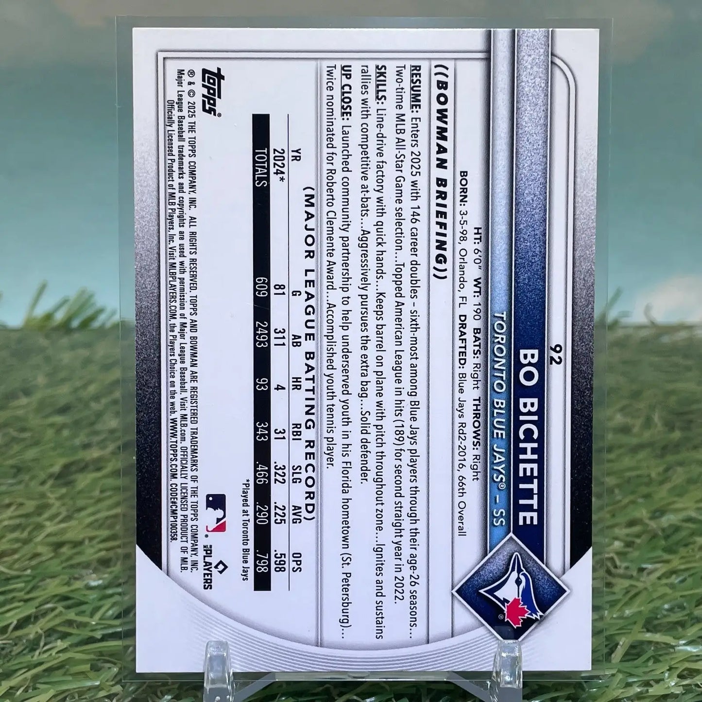 2025 Bowman Bo Bichette Green Border Numbered /399 baseball card featuring Bichette green border numbered design