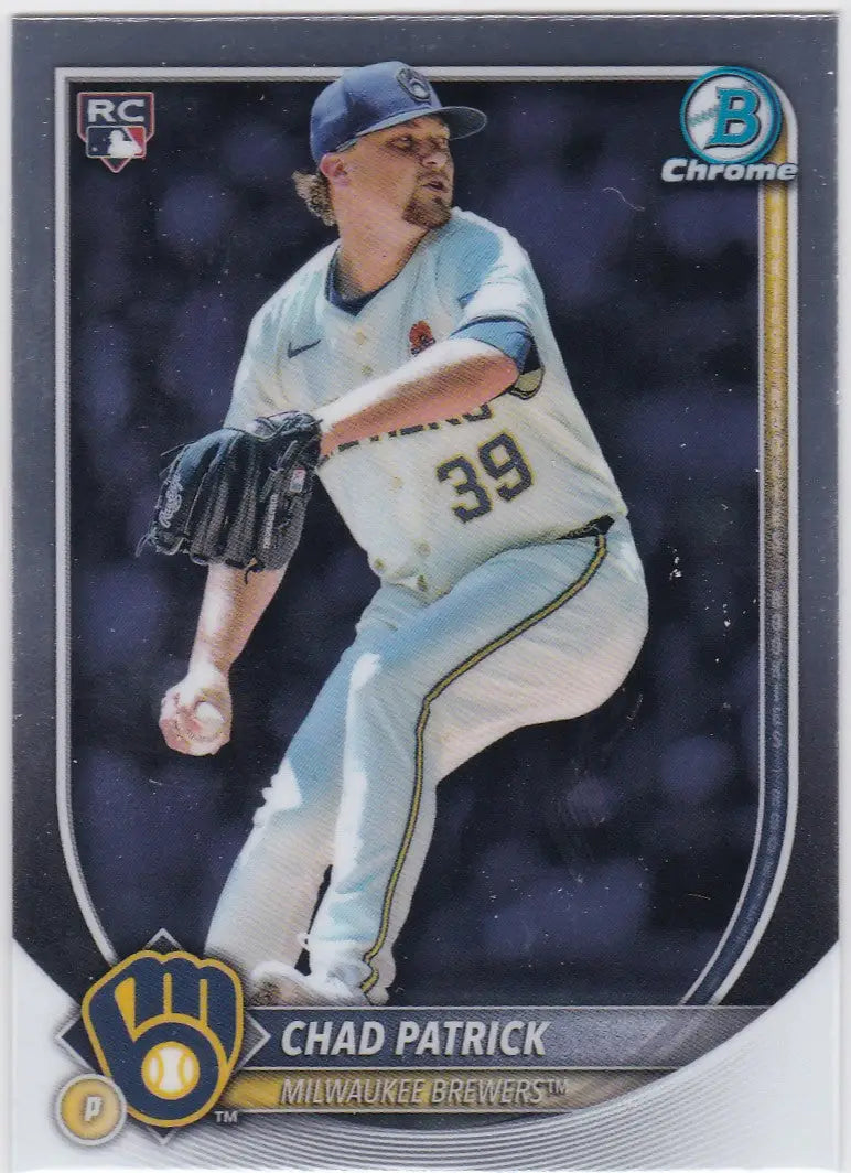 Baseball card of Chad Patrick RC Milwaukee Brewers from Bowman Chrome series
