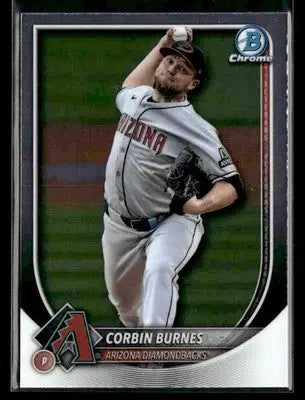 2025 Bowman Chrome Corbin Burnes Arizona Diamondbacks baseball trading card with grey uniform