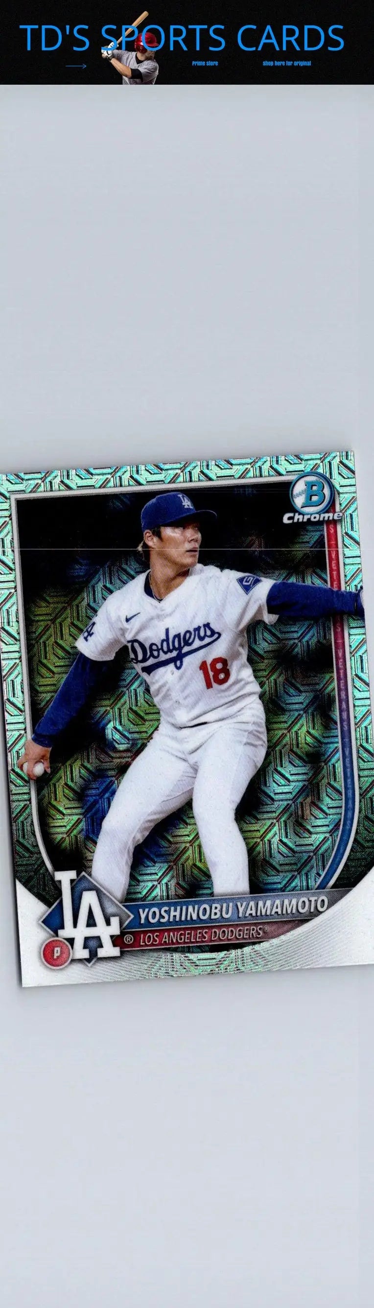 Yoshinobu Yamamoto baseball card from 2025 Bowman Chrome Mojo Refractor series