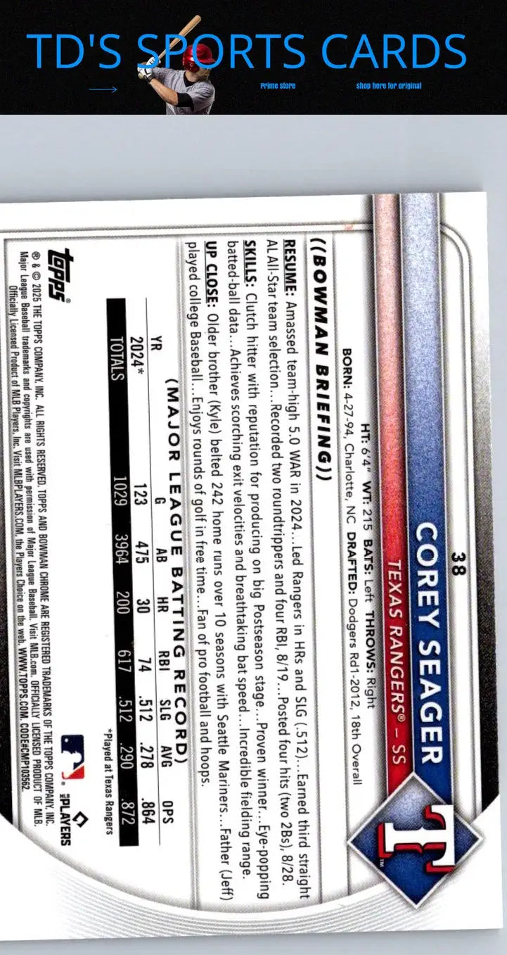 2025 Bowman Corey Seager Mojo Refractor baseball card display