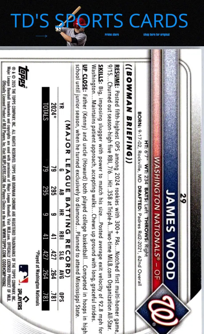 James Wood Baseball Card from 2025 Bowman Mojo Refractor product