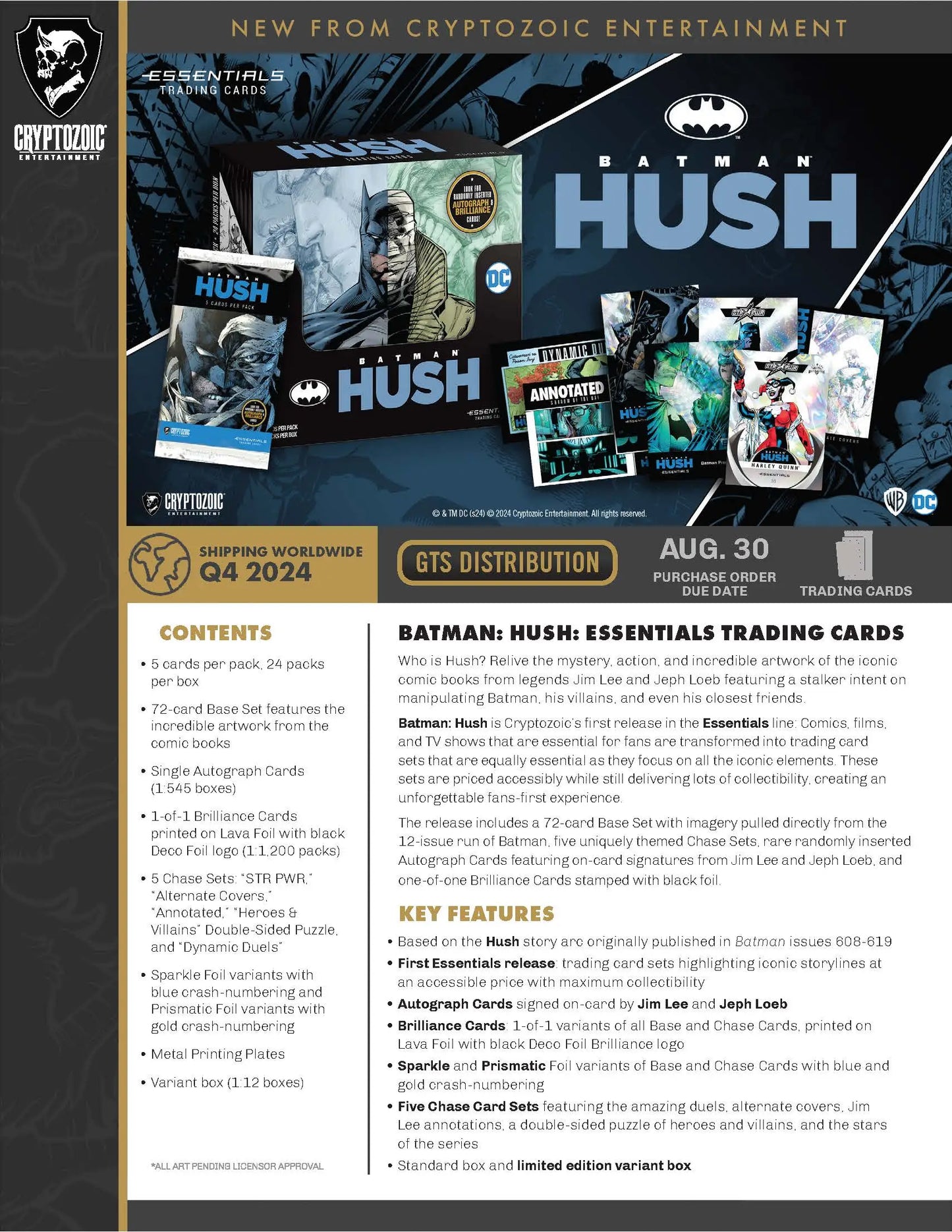 Promotional material for Batman Hush Essentials Trading Cards in Cryptozoic Batman Hush box