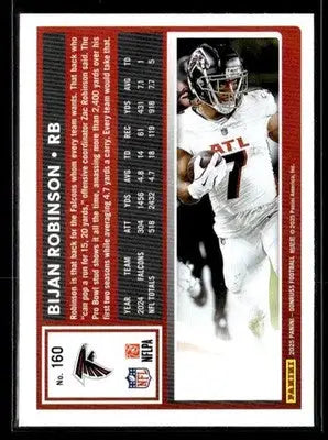 Football trading card featuring Bijan Robinson of the Atlanta Falcons from 2025 Donruss