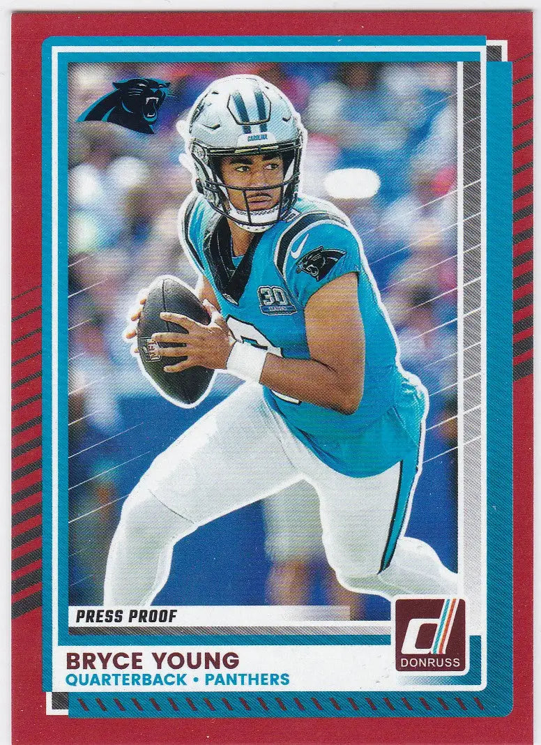 2025 Donruss Bryce Young Red Press Proof football trading card in Carolina Panthers uniform