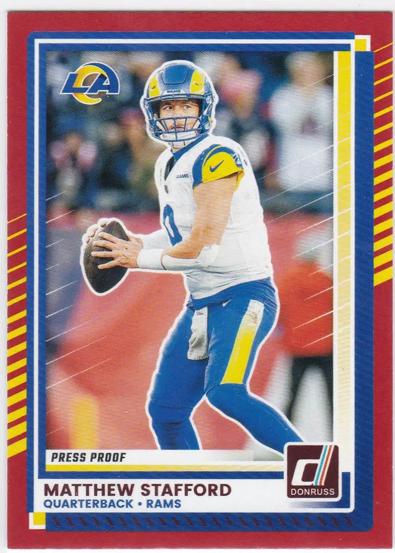 2021 Donruss Press Proof Matthew Stafford football card in Rams uniform, press proof Los Angeles