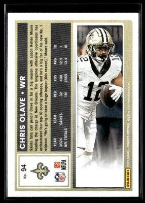 Football trading card featuring Chris Olave of the New Orleans Saints from 2025 Donruss
