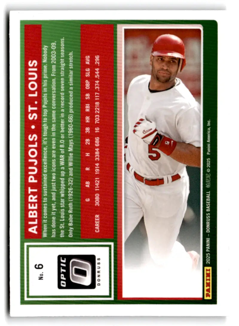 Original gloss Donruss Optic baseball trading card featuring Albert Pujols Cardinals