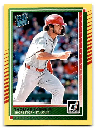 Original gloss Donruss Yellow Flood baseball card of Thomas Saggase, St. Louis shortstop