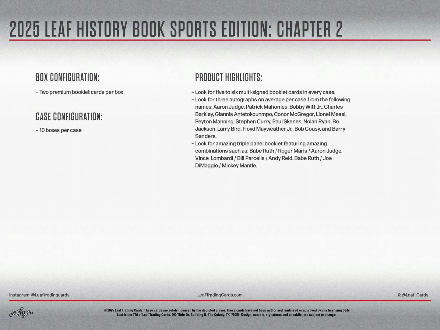 2025 Leaf History Book Sports Edition: Chapter 2 Hobby Box | Columbia Sports Cards