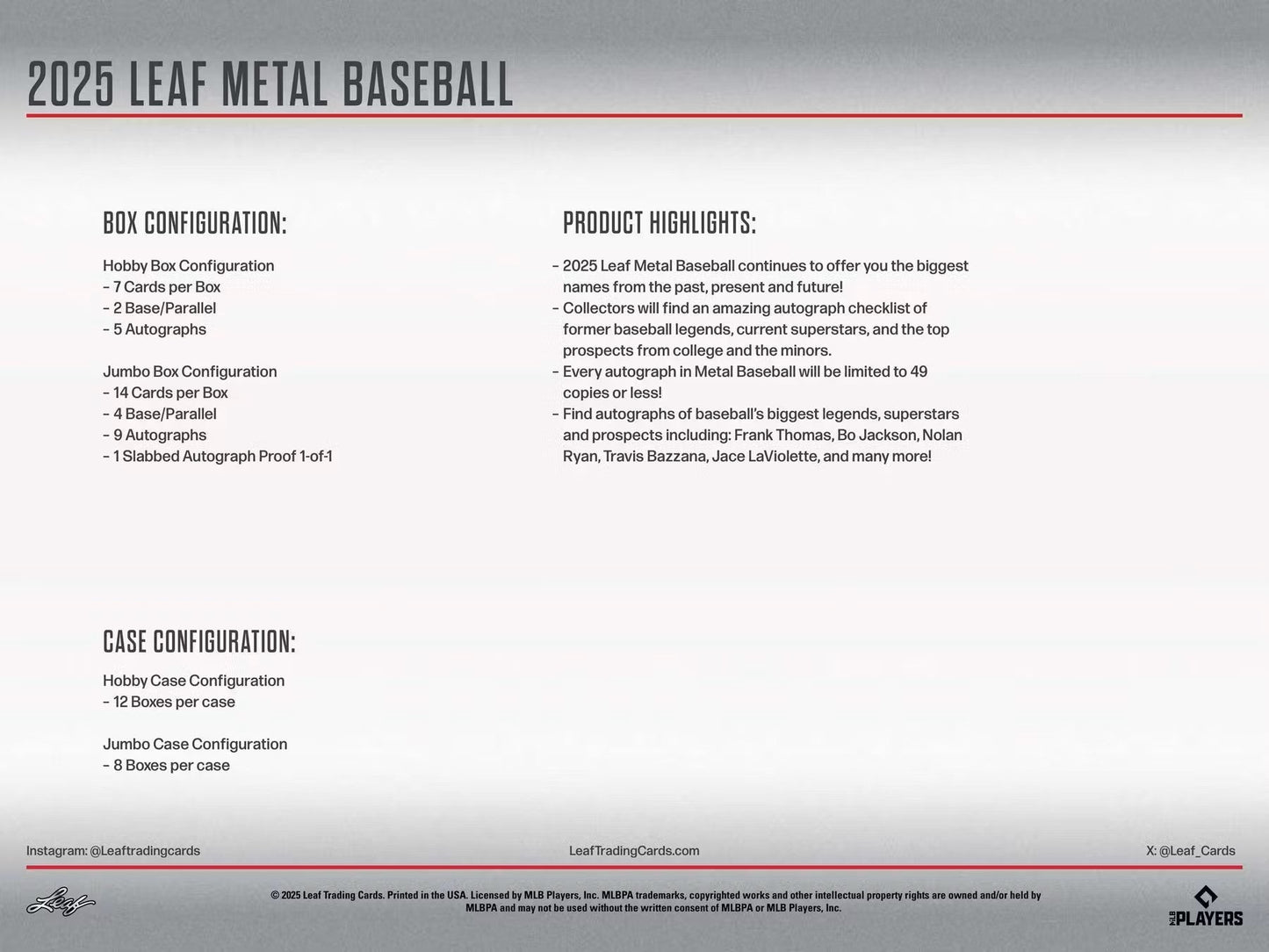 2025 Leaf Metal Baseball Hobby Box | Columbia Sports Cards