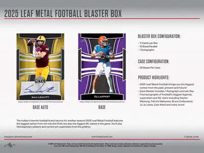 2025 Leaf Metal Football Blaster box with auto card and 10 base cards inside