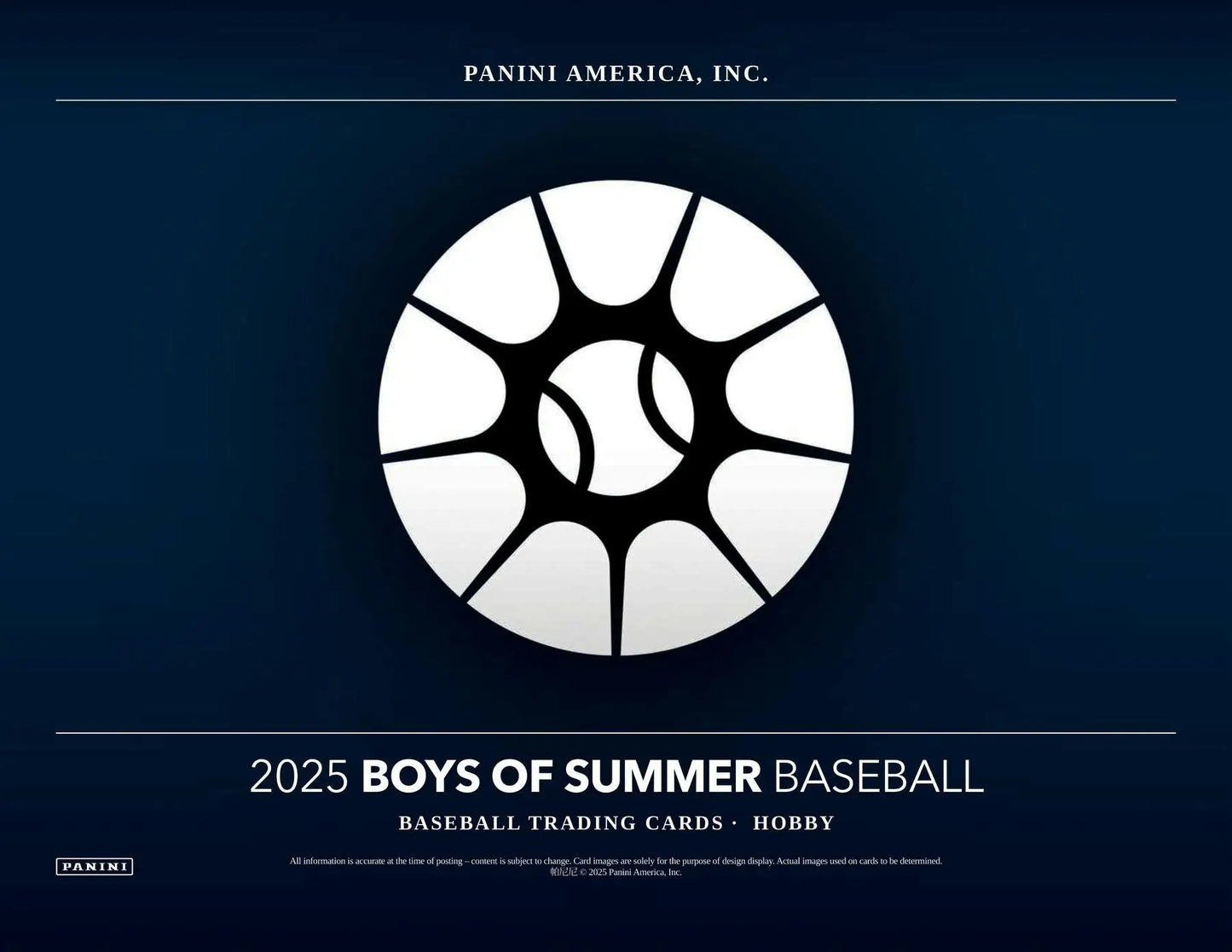 Promotional poster for 2025 Boys of Summer baseball trading cards in Panini Boys hobby box
