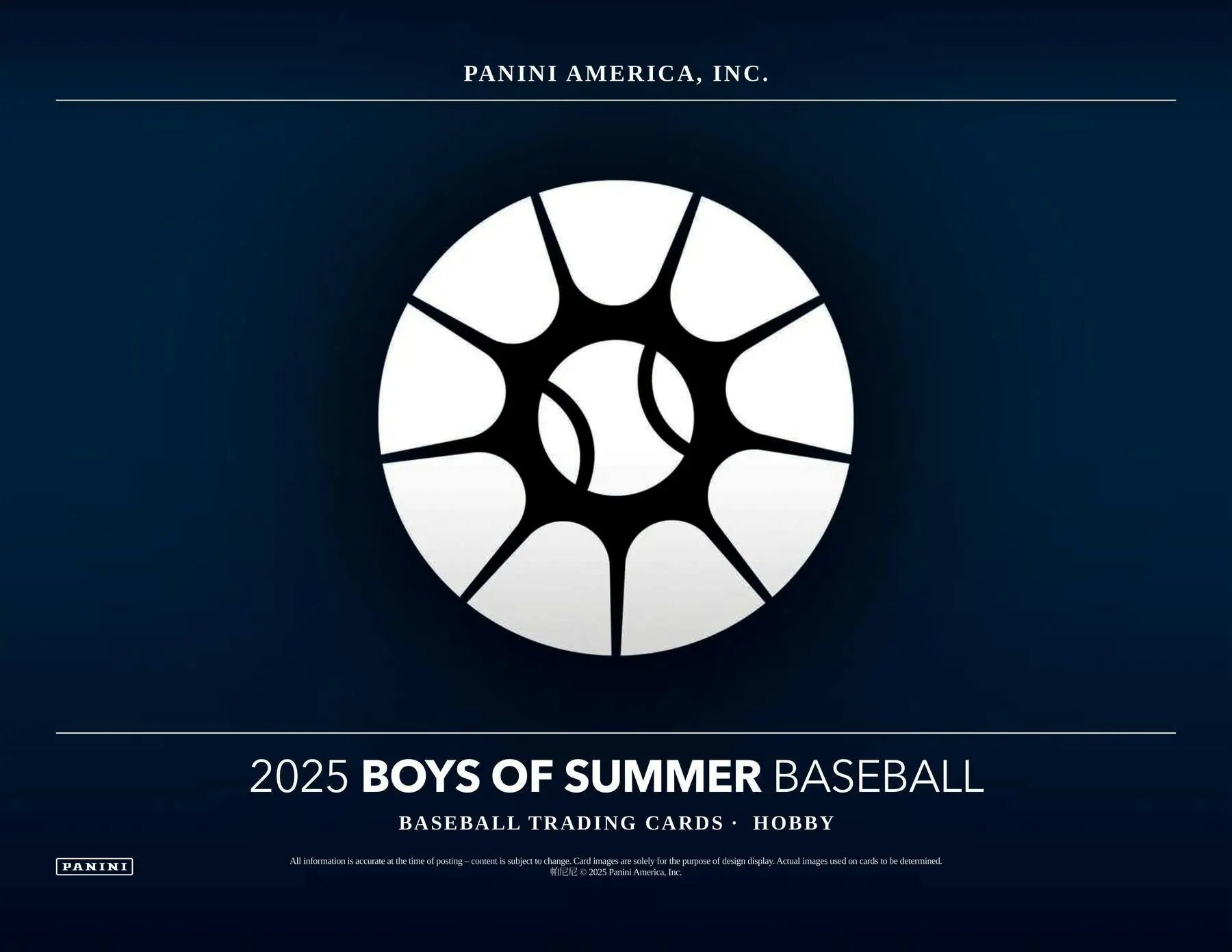 Promotional poster for 2025 Boys of Summer baseball trading cards in Panini Boys hobby box