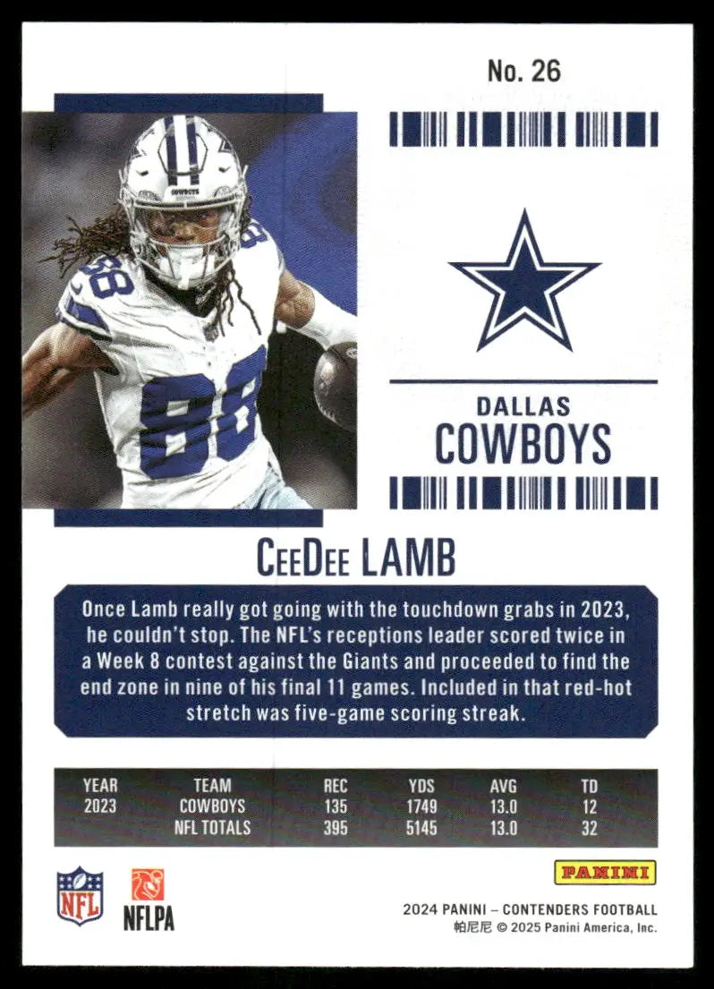 Panini Contenders Football CeeDee Lamb trading card from 2025 Panini Contenders Football series