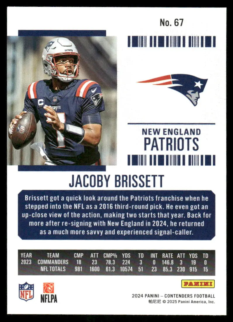 2024 Panini Contenders Football Jacoby Brissett card with career stats, Panini Contenders Football