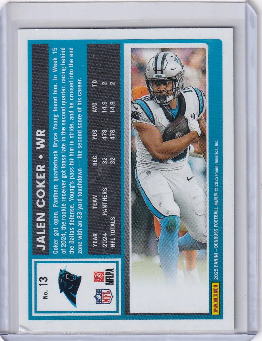 2025 Panini Donruss 401/500 #13 Jalen Coker - Carolina Panthers