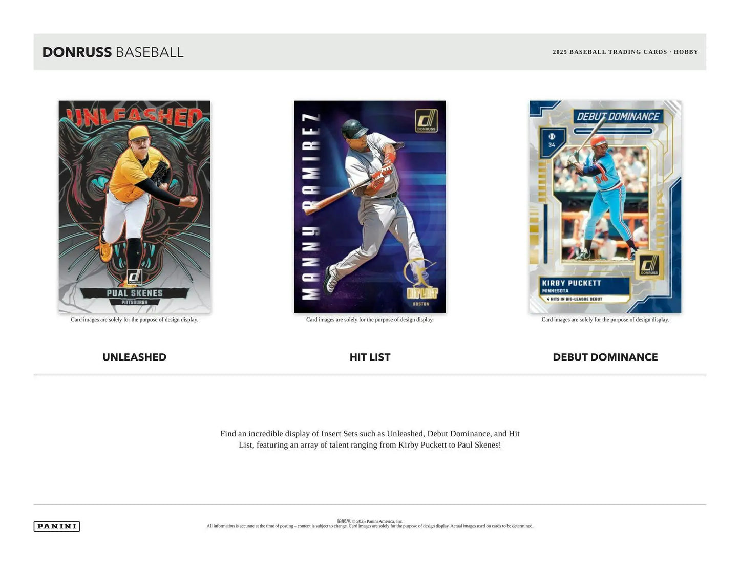 Three baseball cards from the 2025 Panini Donruss Baseball Hobby Box including Paul Skenes autographs