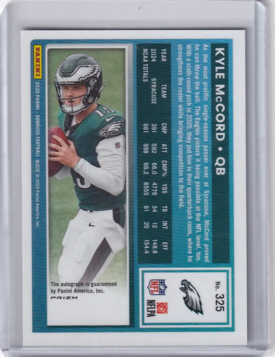 2025 Panini Donruss Optic Auto #325 Kyle McCord - Philadelphia Eagles - Football Trading Card